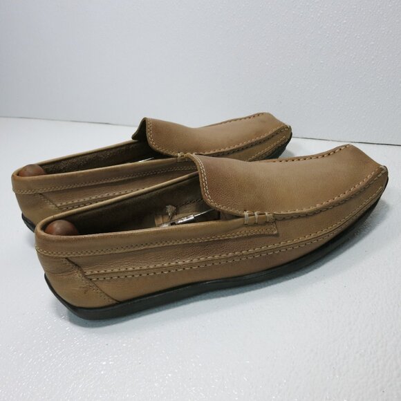 Brown Shoe Hand Stitched Leather Square Toe Driver Moccasins Footwear Men's 11 M - Picture 4 of 6
